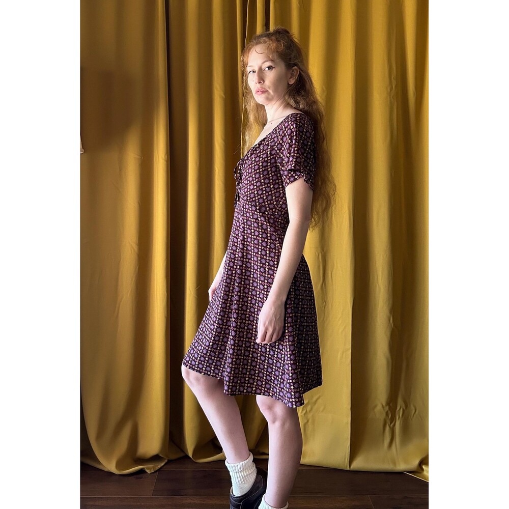 Vintage 1990s A-line Flower Patterned Mini Dress, Large - Picture 4 of 8